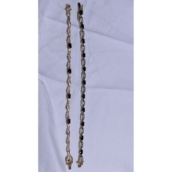 Sterling Gold Vermeil Tennis Bracelet Lot Of 2 Navy Blue Topaz - Picture 4 of 7